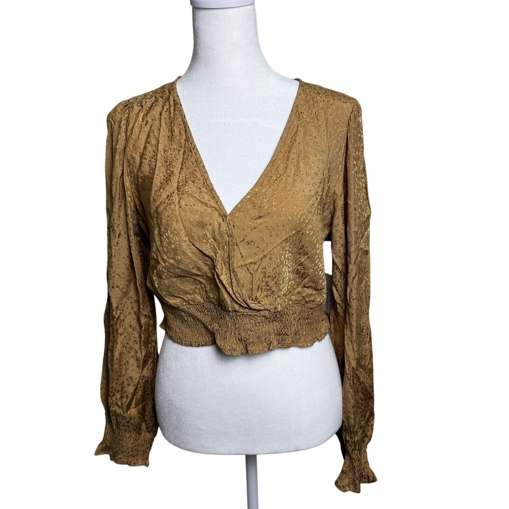 Kirious Los Angeles Gold Leopard Jacquard Open Back Smocked Crop Top‎ Large NWT